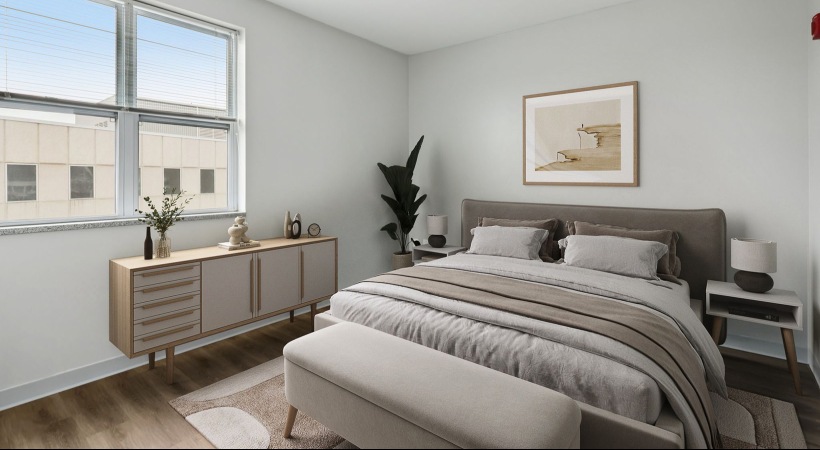 bright windows in large bedroom