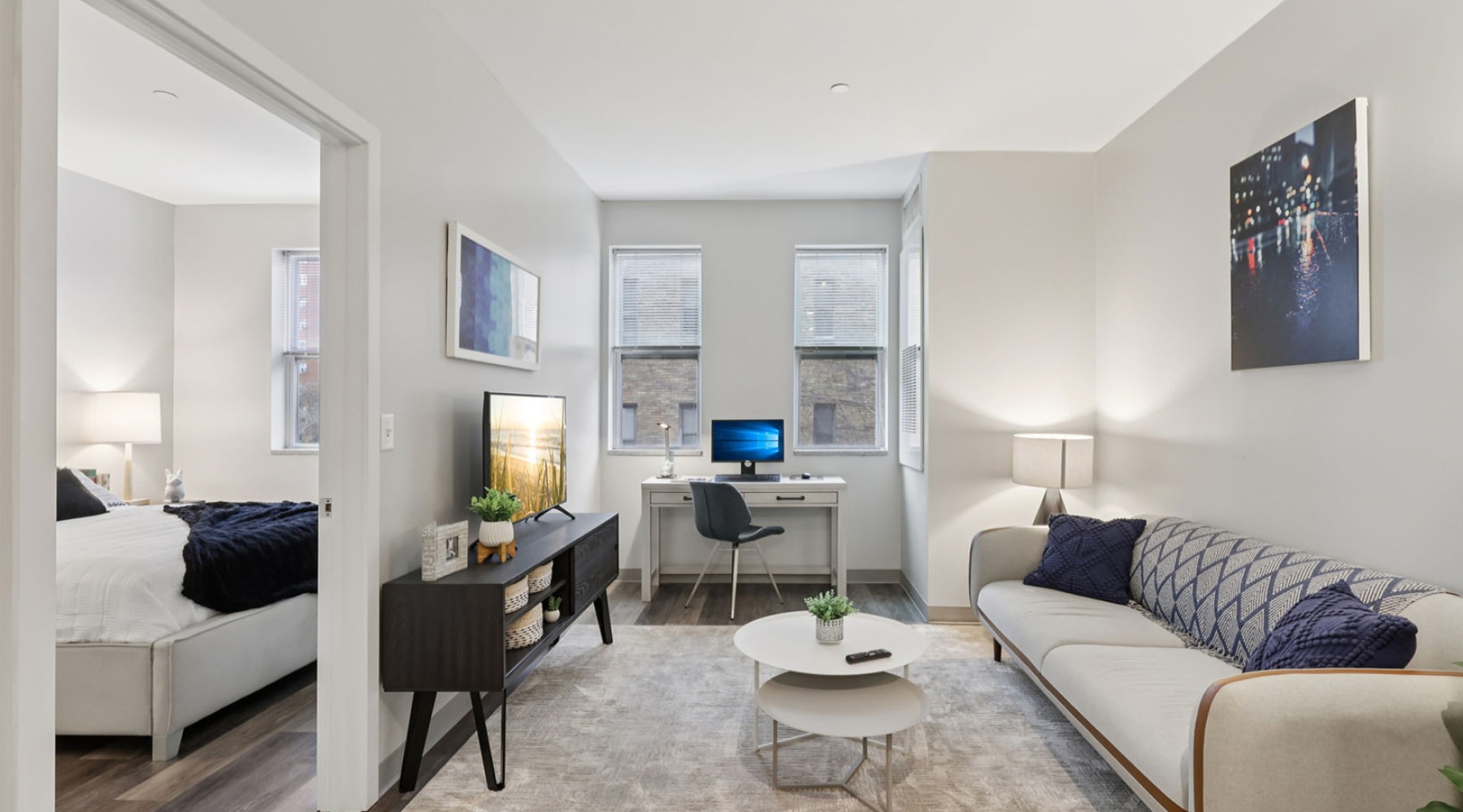 living room with study area