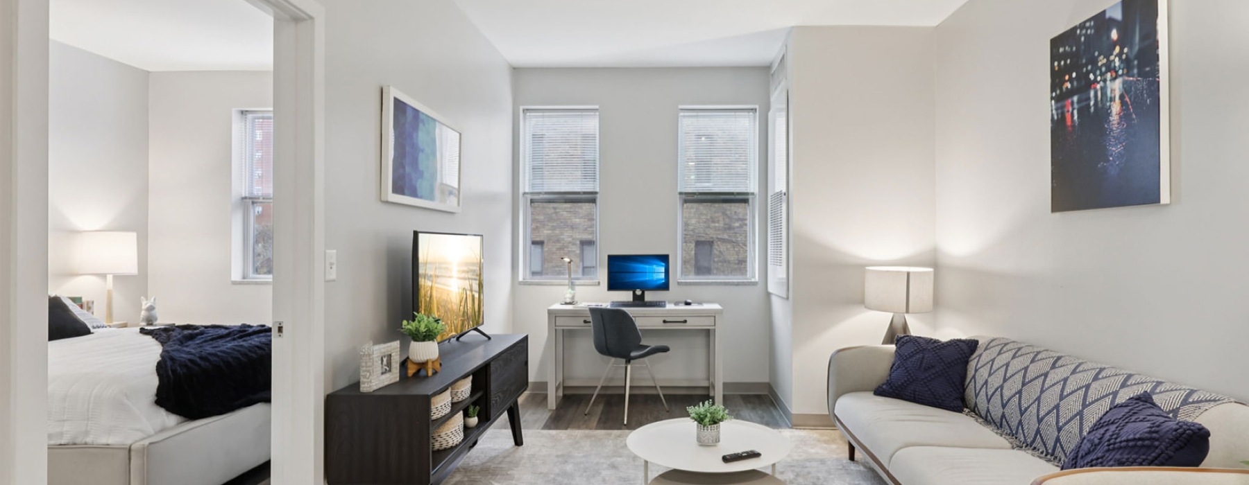 living room with study area