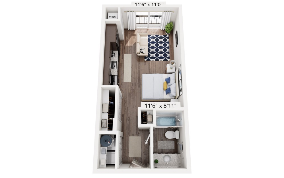 Sullivan - Studio floorplan layout with 1 bathroom and 469 square feet