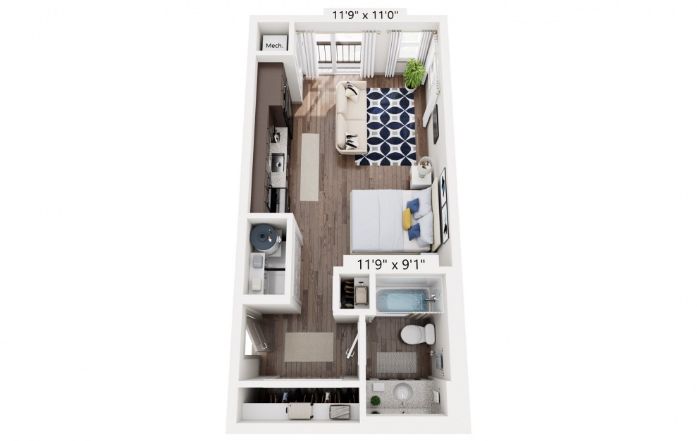 Horne - Studio floorplan layout with 1 bath and 494 square feet.