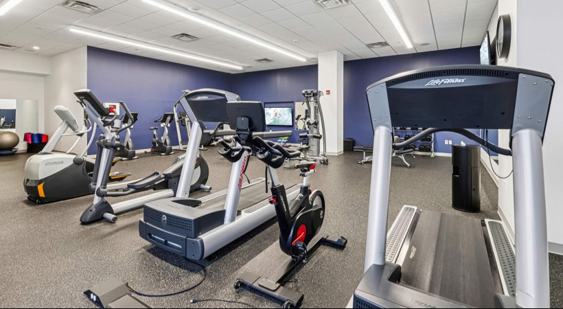 brightly lit fitness center